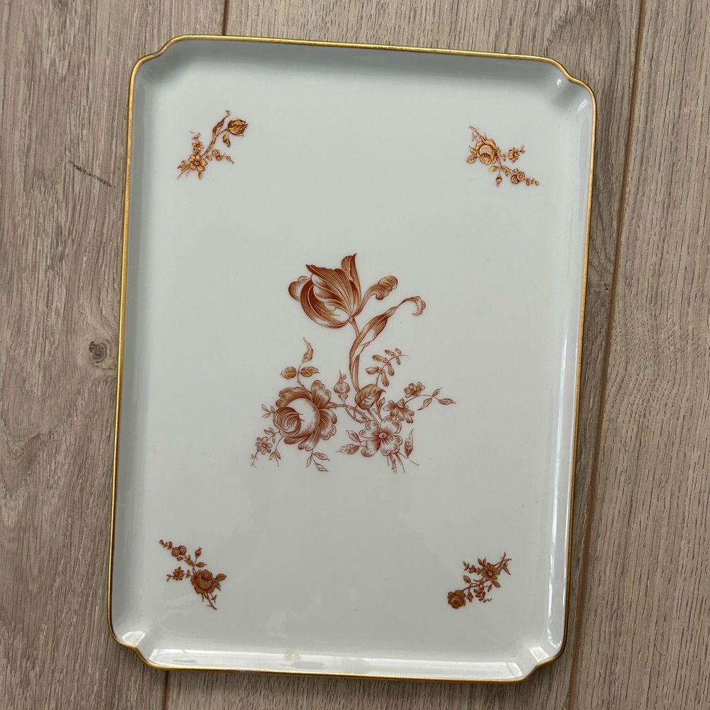Limoges Rectangular Gold Roses Tray No chips or Cracks.
